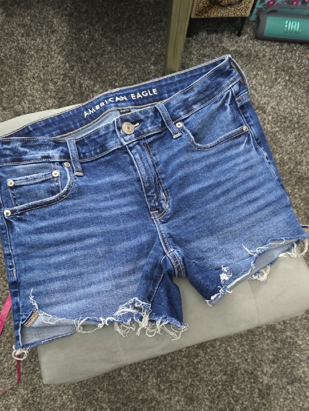 American Eagle Outfitters Dark Blue Distressed Denim Cutoff Shorts
